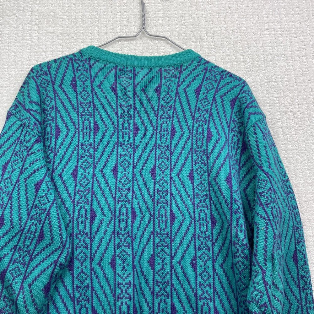 VTG Capricorn Crewneck Knit Grandpa Sweater Men Sz M Psychedelic's Geometric AOP - Picture 15 of 15